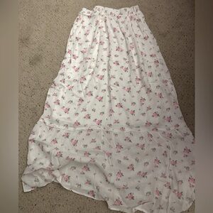 Love Tree White and Pink Floral Maxi Skirt